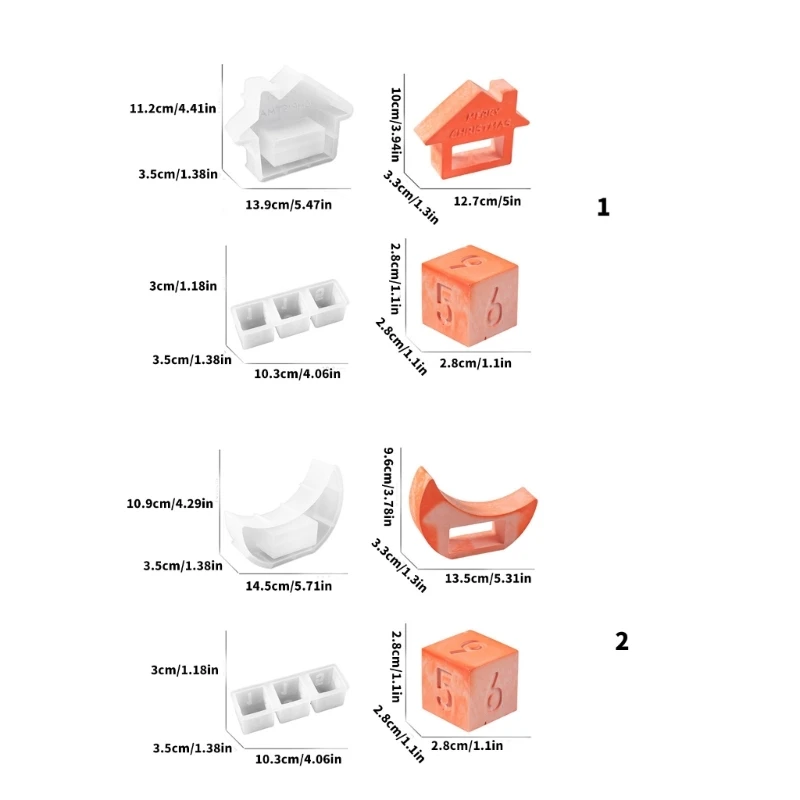 Moldes silicona con forma cubo numérico 3 en 1 para hacer calendarios resina epoxi