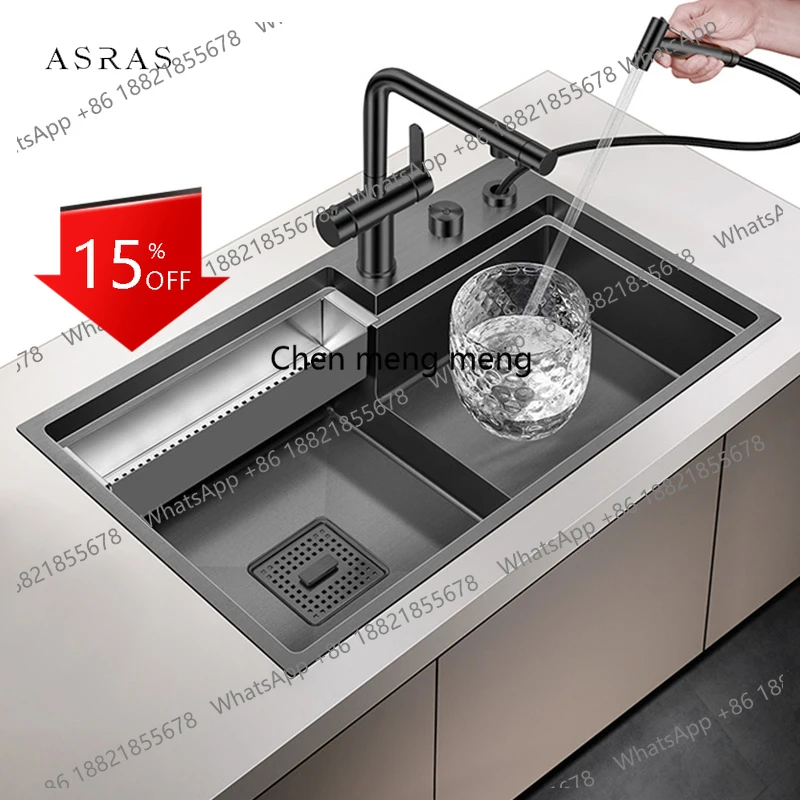A139 Luxury Stepped Nanometer Sink 304 Stainless Steel 4mm Thickness 220mm Depth Large Size Handmade Stepped Kitchen Sinks
