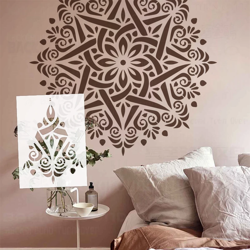 

80-120 см трафарет настенный для декора, декоративный шаблон для краски, шпаклевка, штукатурка, огромная гигантская мандала, потолок, круглый S167