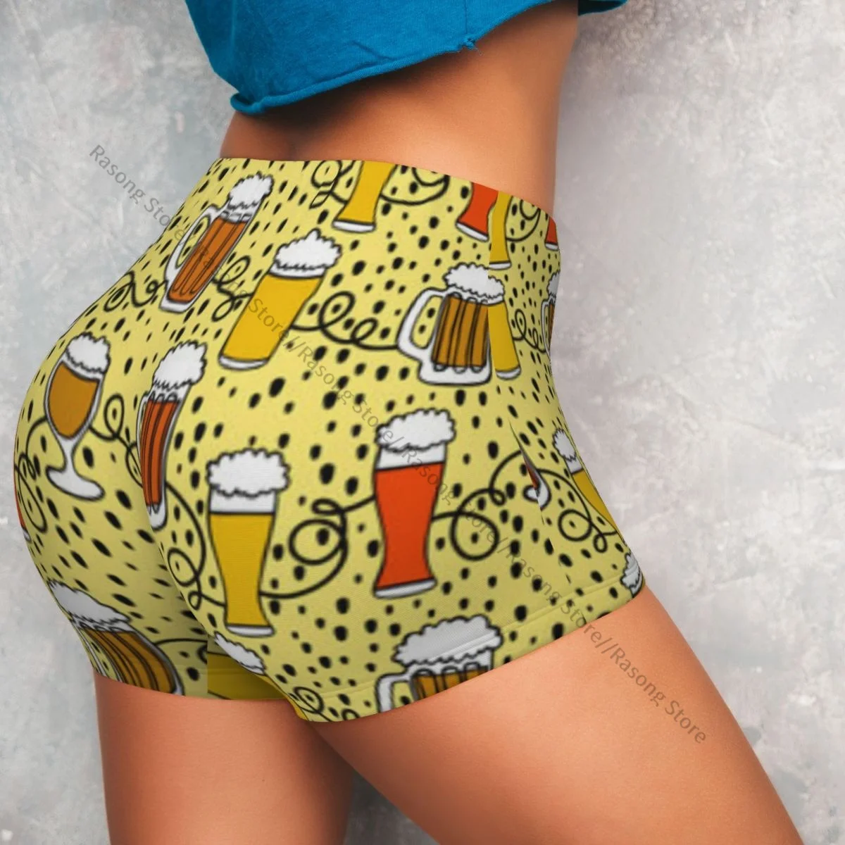 Push Up ความยืดหยุ่นสั้น Scrunch BUTT เบียร์ Oktoberfest พิมพ์กางเกงขาสั้นกีฬากางเกงขาสั้นสตรีเสื้อผ้า GYM