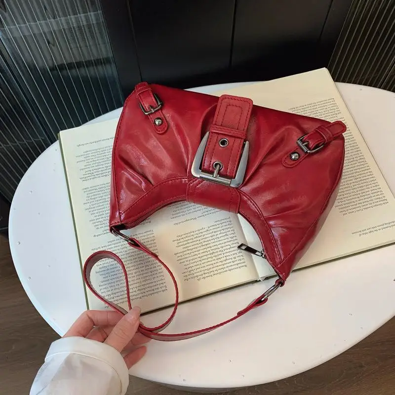 Y2K Retro Pleated Leather Shoulder Bag Handbags For Women Underarm Bag Clutch Handbags For Travel Work Shopping Chain Tote Purse view 4