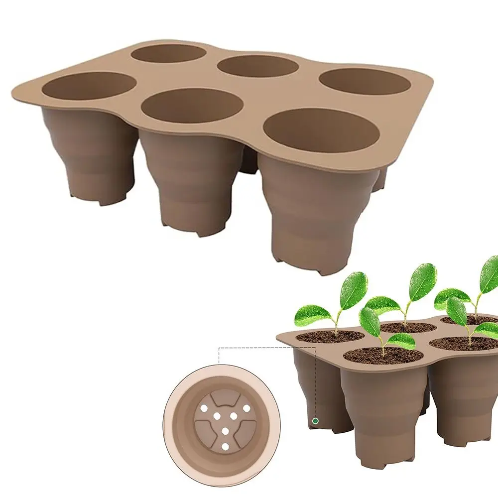 Reusable Garden Seed Pot Tray 6 Cells Collapsible Seed Grow Planter Box Drainage Holes Three Piece Set Seed Starter Tray