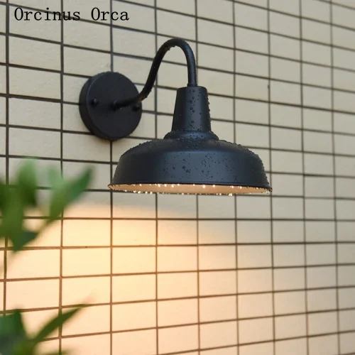 

American industrial iron outdoor wall lamp balcony terrace creative black simple LED waterproof wall lamp