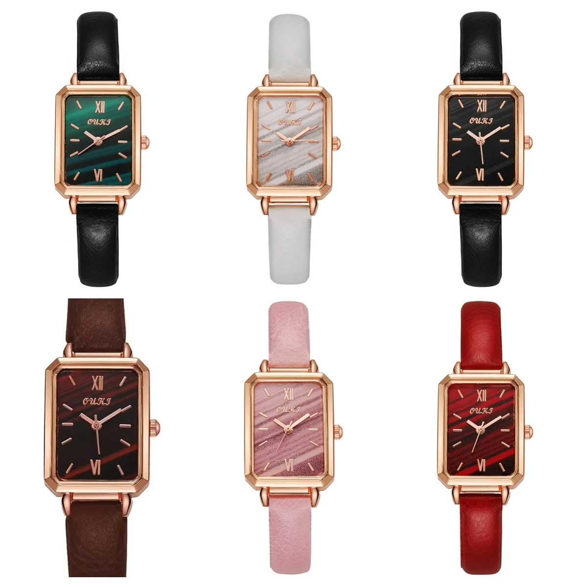 Elegant Indicating Quartz Electronic Wristwatch Vintage Square Watches Casual Ladies Leather Strap Belt Bracelet Watch