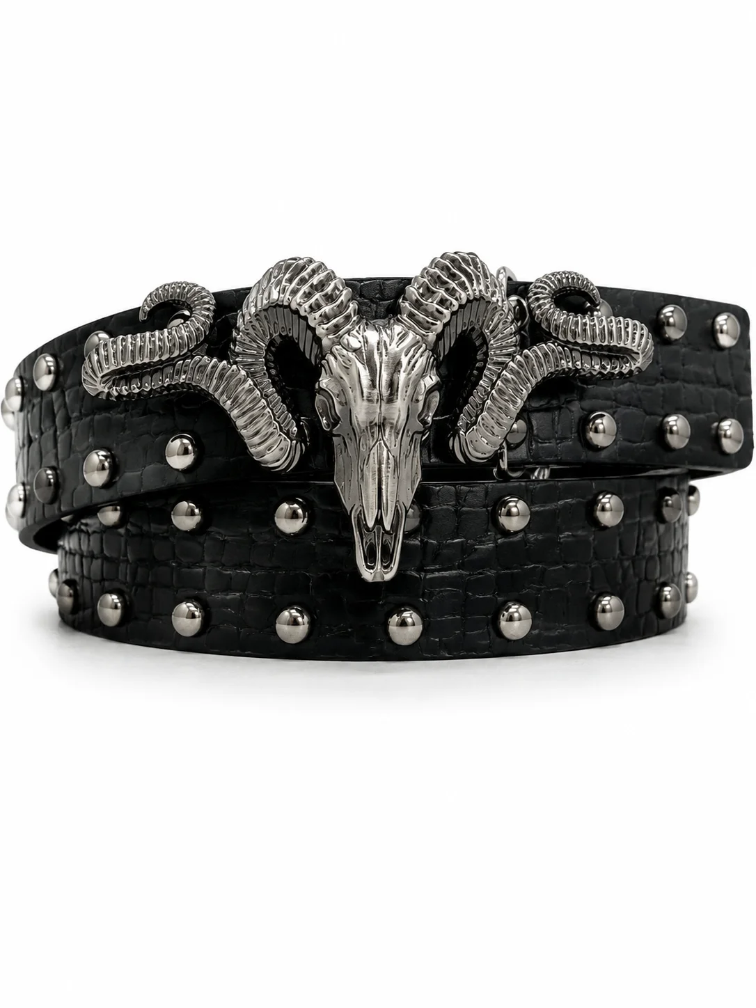 Ceinture à boucle surdimensionnée en corne d'antilope noire, ceinture cloutée à motif crocodile avec boucle tête de mort vintage, gothique