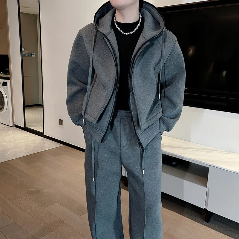 

Мужской осенне-зимний комплект: утепленное худи и широкие брюки из трикотажа, повседневная спортивная одежда, молодежный стиль