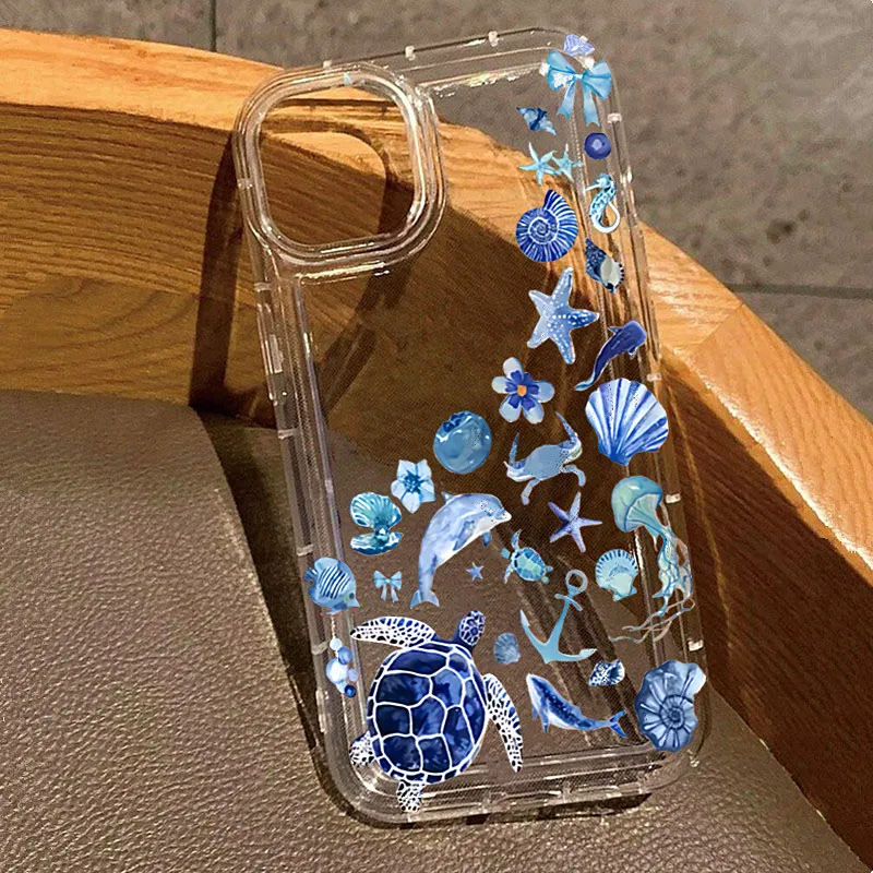 Summer Marine Animals Sea Elements Clear Phone Case for iPhone 11