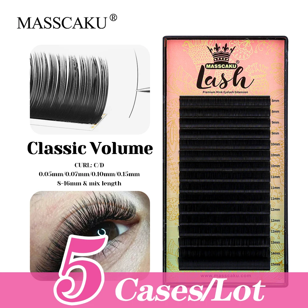 

5cases/lot High Quality 8-16mm and Mix Size Korean PBT Fiber Cashmere Regular Lashes Fluffy Classic Volume Eyelash from MASSACKU