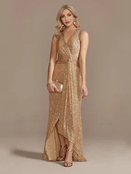 Lucyinlove-Robe de Soirée Luxueuse pour Femme, Longueur au Sol, Col en V, Élégante, Fente Latérale, Paillettes, Mariage, Bal, Cocktail, 2024