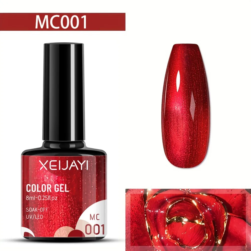 

XEIJAYI Gel Nail Polish Red Rose Metal Hybrid Regular Nail Polish Gel with Sparkles Semi Permanent Glitter Varnish for Manicure