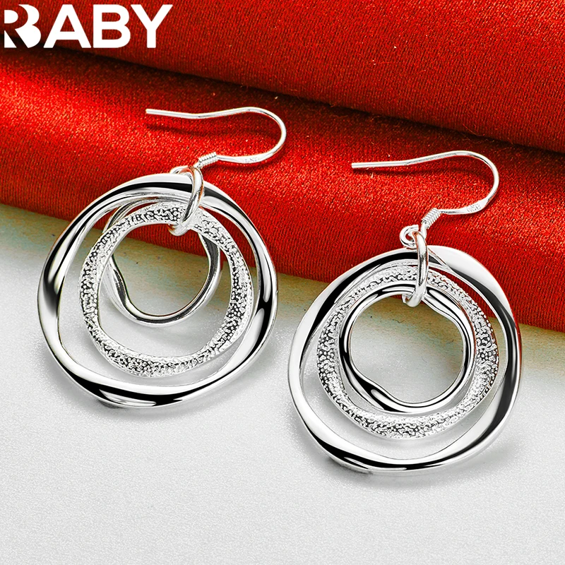 

925 Sterling Silver Beautiful Three Circle Ring Drop Earrings For Woman Fashion Wedding Charm Party Popular Jewelry Gift