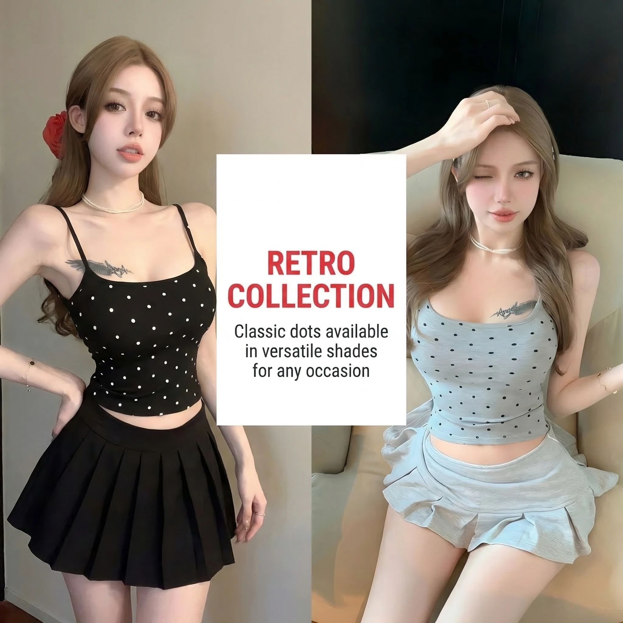 Sweet Spicy Sexy Polka Dot Straps Vest Women Summer Sleeve Outdoor Thermal Style Beach Bare Beautiful Back Top Women's Fashion