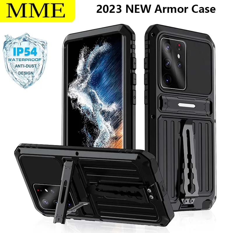 

MME Luxury Armor For Samsung Galaxy S21 Ultra Plus Case 360 Full Protection Waterproof Cover With Bracket Lens Glass Case Coque