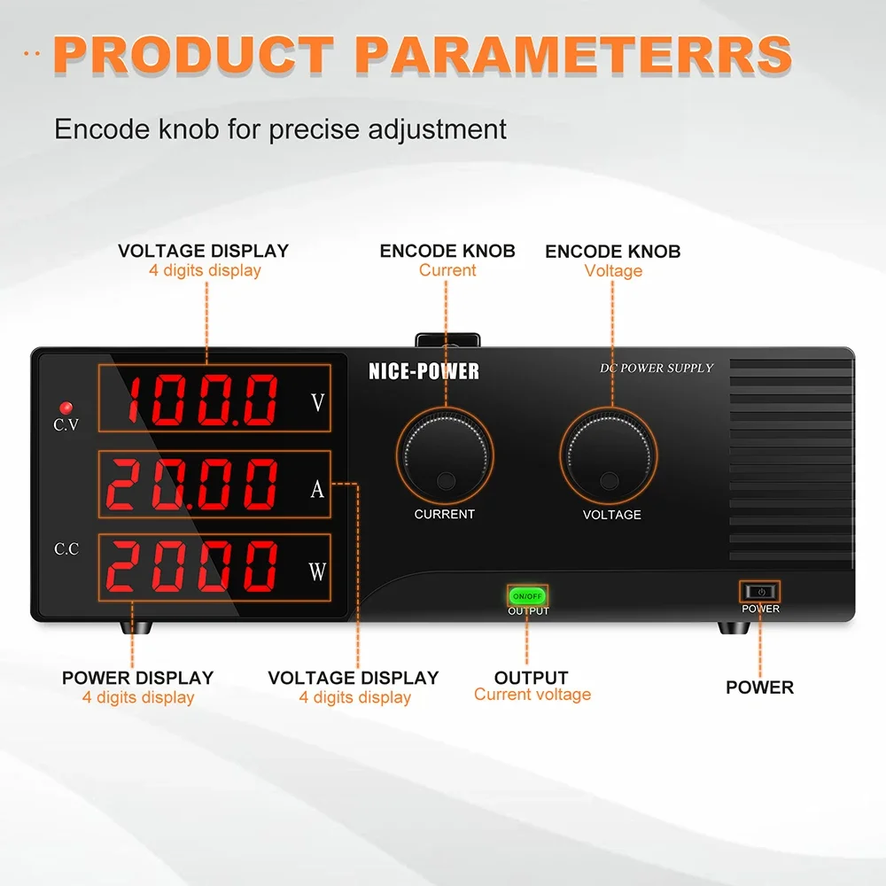KUAIQU R-SPS10020-232 100V 20A 2000W Ultra High Power Supply Laboratory DC Adjustable Regulated Power Supply RS232/USB Output view 2