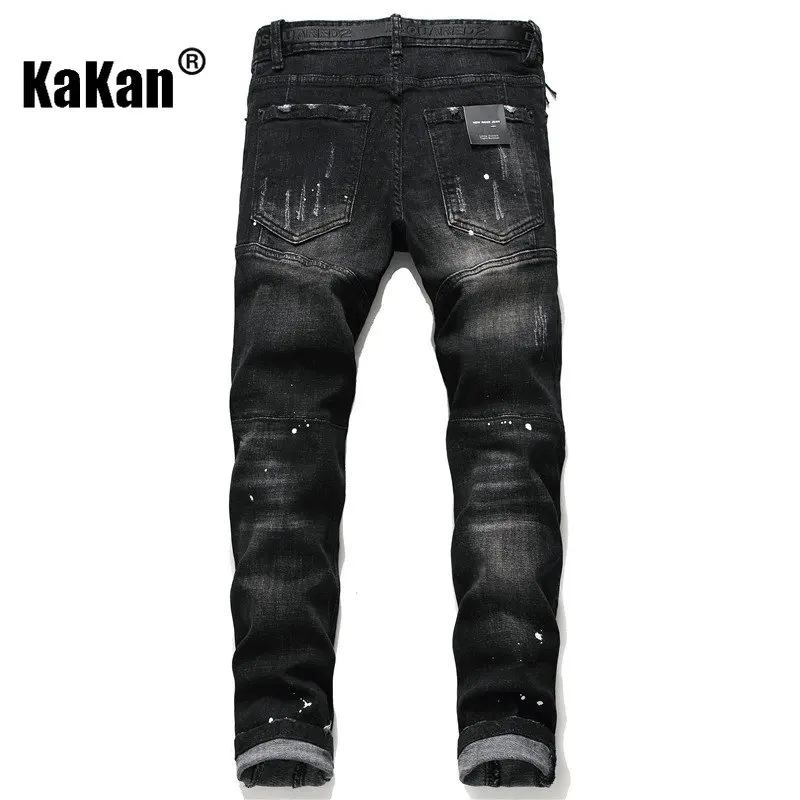 Kakan - Nuevos pantalones vaqueros rasgados y atractivos dañados de color original para hombres, pantalones vaqueros largos personalizados American High Street K18-1046