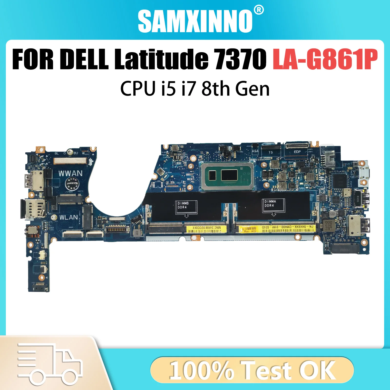 Notebook Mainboard For Dell Latitude LA-G861P 7370 0HX8XK 09XFPT 0TCDGC 0HX8XK Laptop Motherboard CPU i5 i7 8th Gen