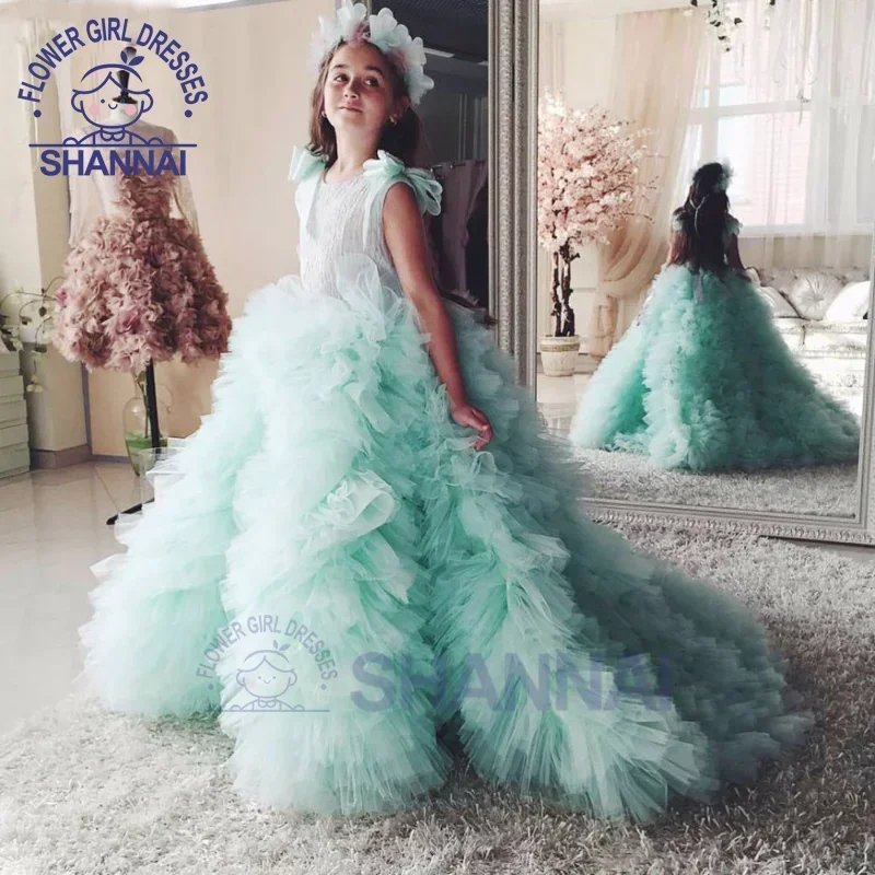 

Flower Girl Dresses Floor-Length O-Neck Sleeveless Ball Gown Wedding Bridesmaid Evening Princess Pageant Dress for Girls 1-14