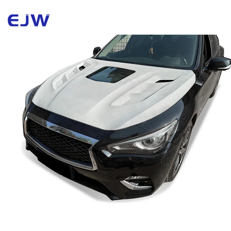 EJW High Quality Transparent Style Carbon Fiber Hood 2015+ Infiniti Q50 New Black Bolts Included Full Muscle Feel 1 Year Bolt-On