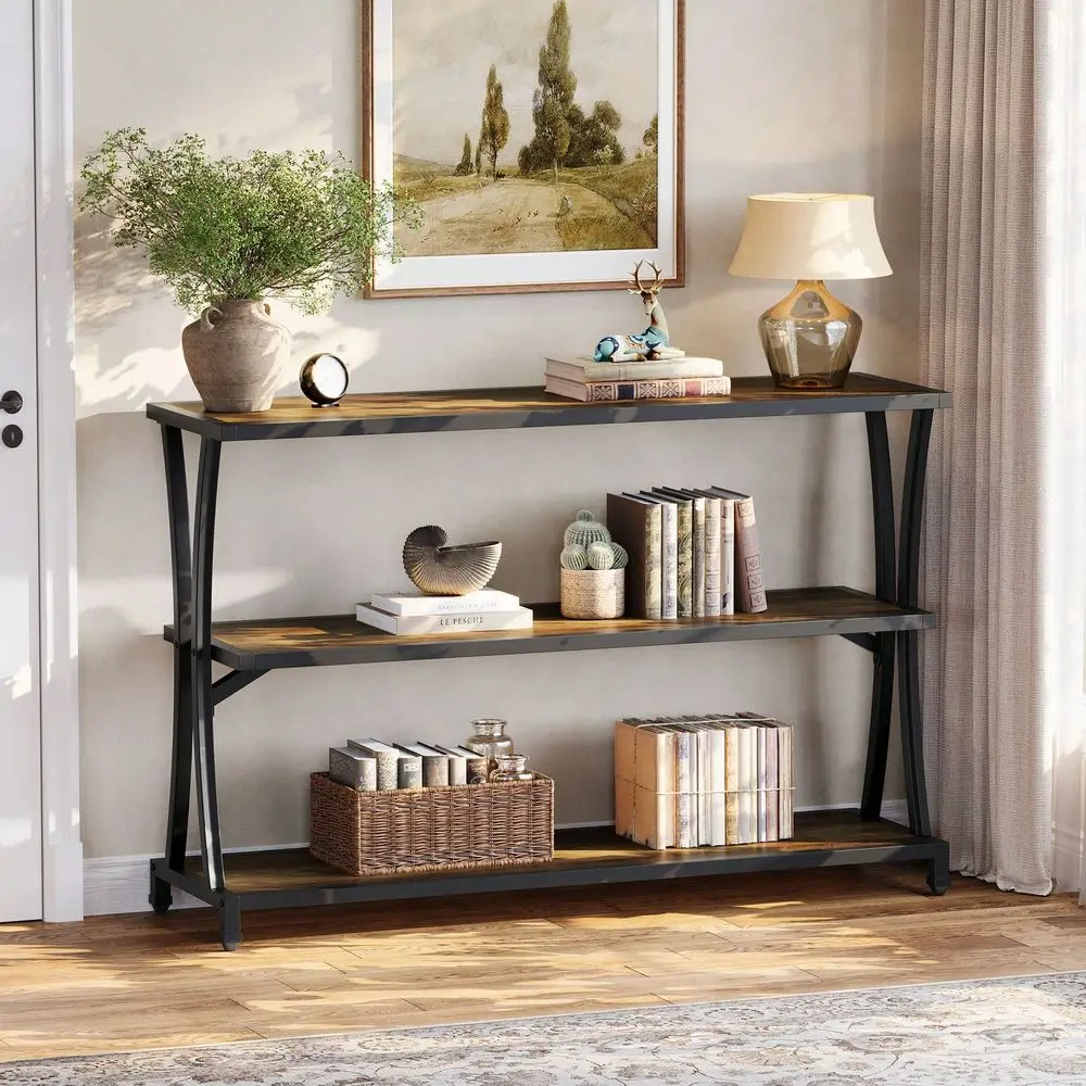 

Industrial 3Tier Console Table, Narrow Sofa Table With Storage Shelves For Entryway, Living Room, Hallway, Foyer