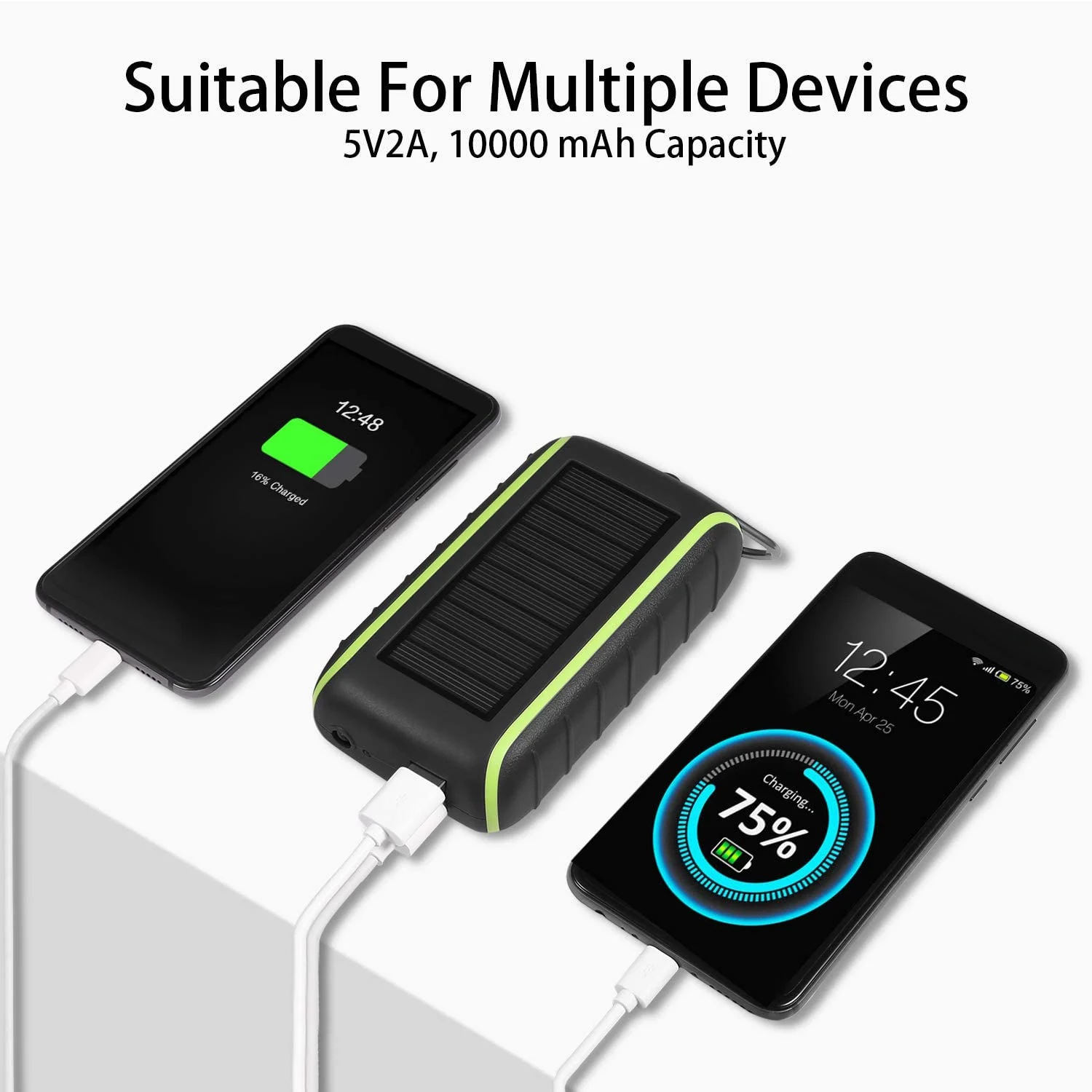

N33R_Solar Charger, 8000mAh Portable Hand Crank Phone Charger 2 USB Ports