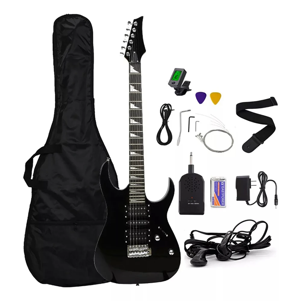 

Beginner 39 Inch 6-String 24 Fret Wire Mini Audio Electric Guitar Set with Accessory