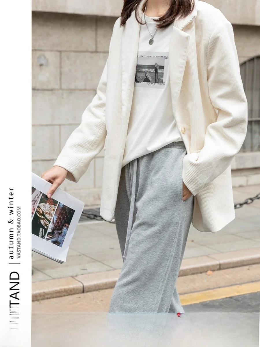 

Белый женский зимний пиджак Vastand: свободный крой, корейский ретро-дизайн, длинный рукав, формальная и повседневная одежда, прямой крой