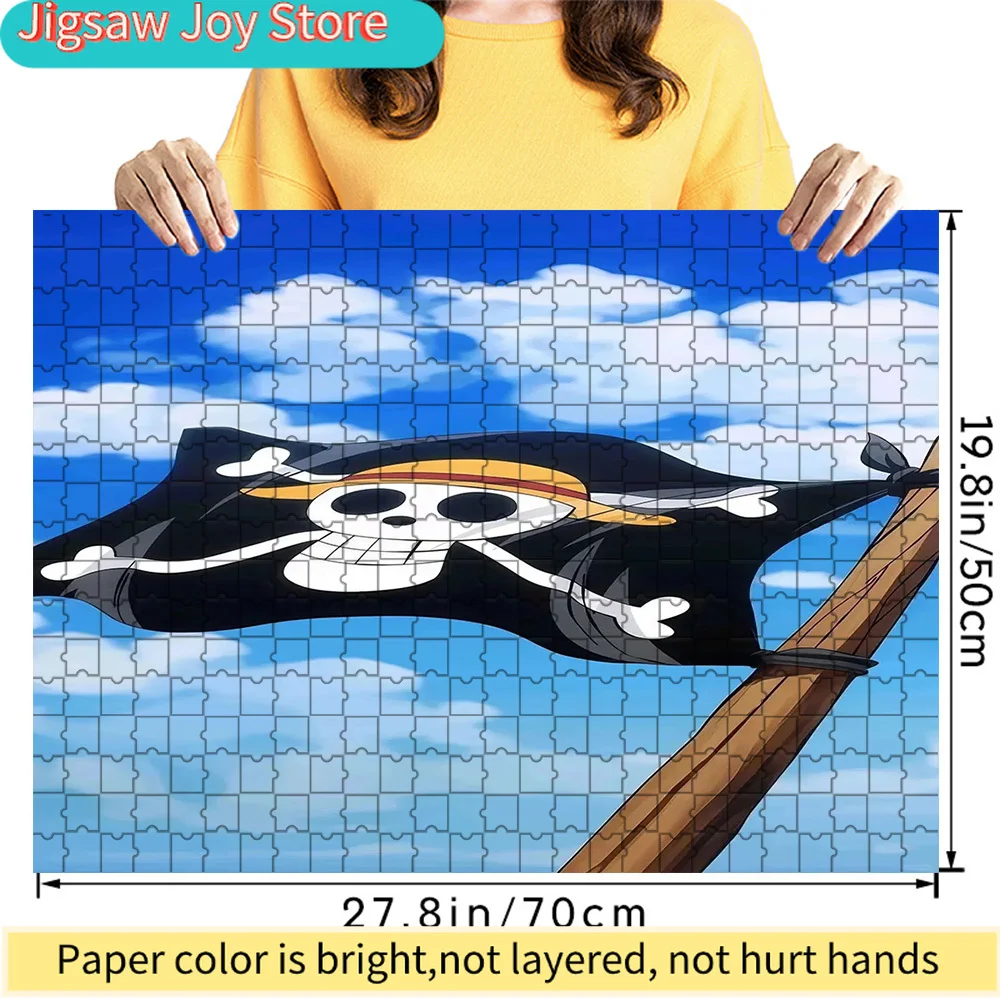 

Премиум-пазл из бумаги: One Piece, Пираты Соломенной Шляпы, флаг Джолли Роджера, сцена с голубым небом, аниме-арт, высококачественный картонный пазл