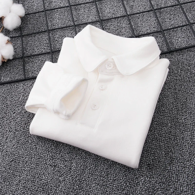 New Arrival Tshirt for Kids Boys Cotton Children's Long Sleeve Turn-down Collar Polo Shirts Teenage School Girls Bottoming Tops