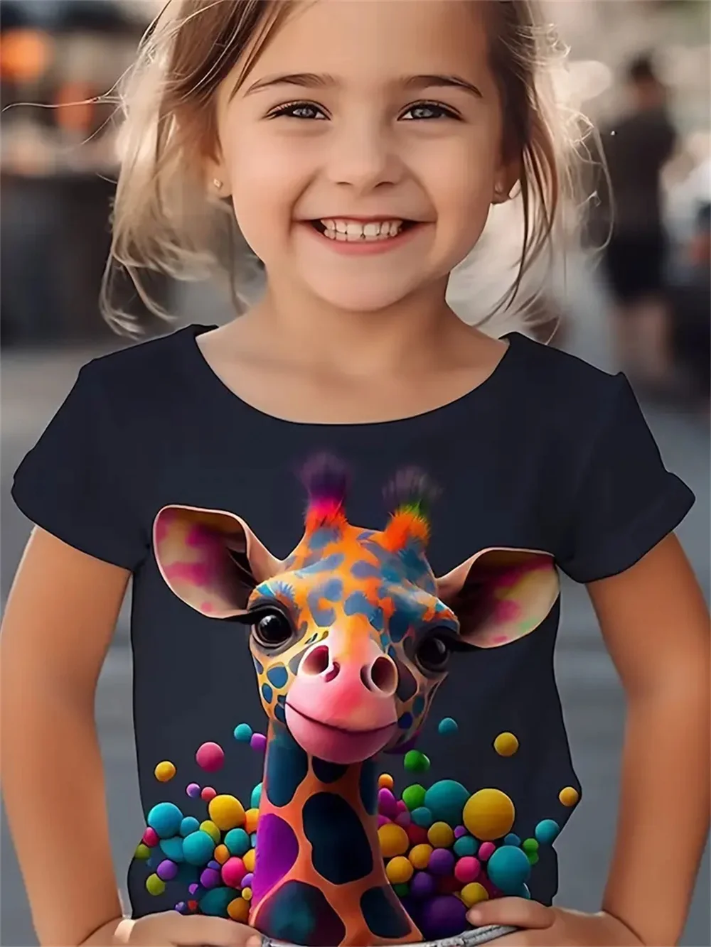 Codzienny Casual Animal Giraffe 3d Print Moda Śmieszne koszulki dziewczęce Letnie koszulki z krótkim rękawem Tee Casual T-shirty Odzież dziewczęca