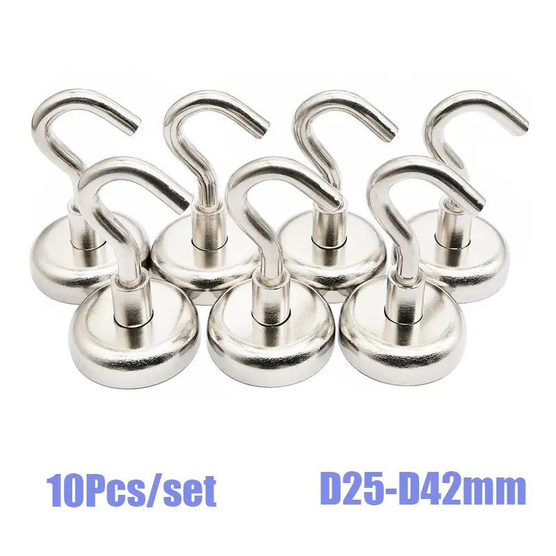 

10 Pcs D20mm D25mm D32mm D36mm D40mm D42mm Super Strong Neodymium Magnet Hooks Magnetic Hooks Heavy Duty Wall Hooks Hanger