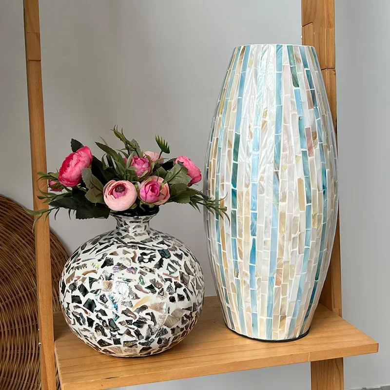 Wholesale Color Shells Light Luxury Nordic Desktop Storage Dried Flowers Vase Shooting Props American Furniture Flower Basket