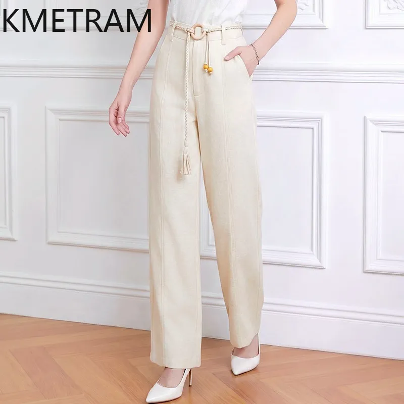 KMETRAM 57.8% Lyocell 42.2% Cotton Pants for Woman Fashion Baggy Pants Simple New Summer Trousers 2026 Women Clothing ropa mujer