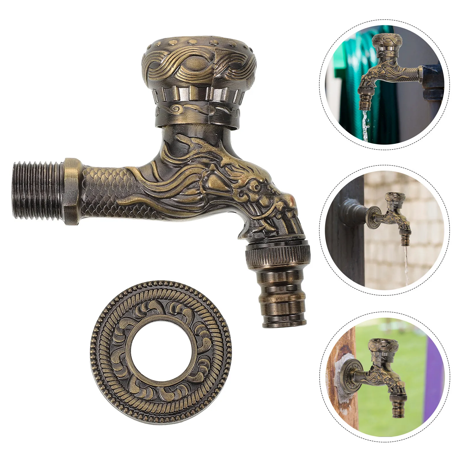 Retro Faucet Zinc Alloy Kitchen Bathroom Sink Mop Tap Wall Mount Washer Valve Outdoor Water Durable Smooth Anti Drip Easy