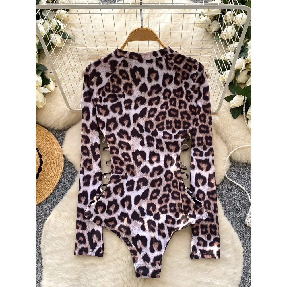 Body calado con estampado Vintage para mujer, monos elegantes de manga larga, Top, peleles, ropa Sexy