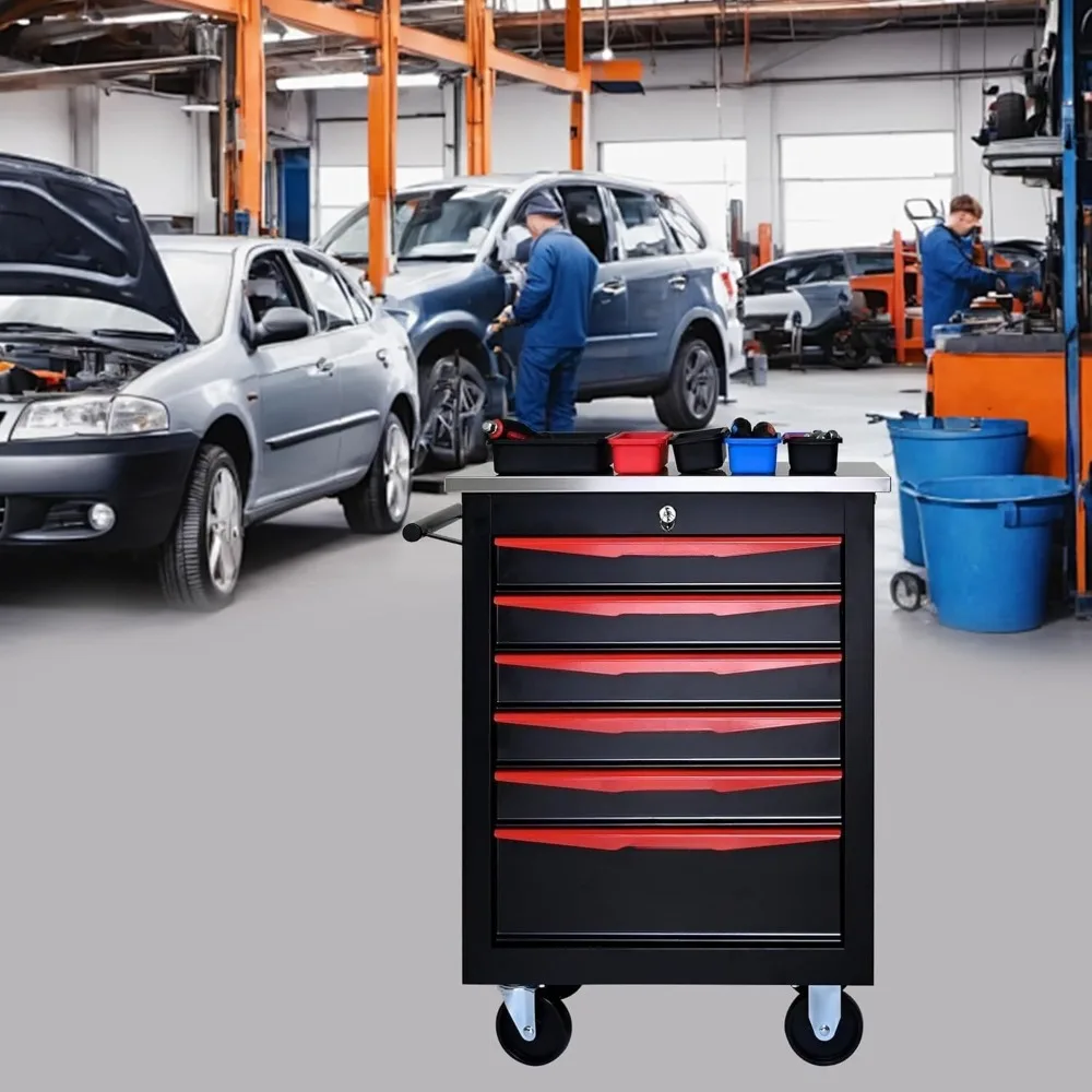 6-Drawer Multifunctional Stainless Steel Rolling Tool Cart with Wheels, Heavy-Duty Metal Storage Cabinet and Tool Box