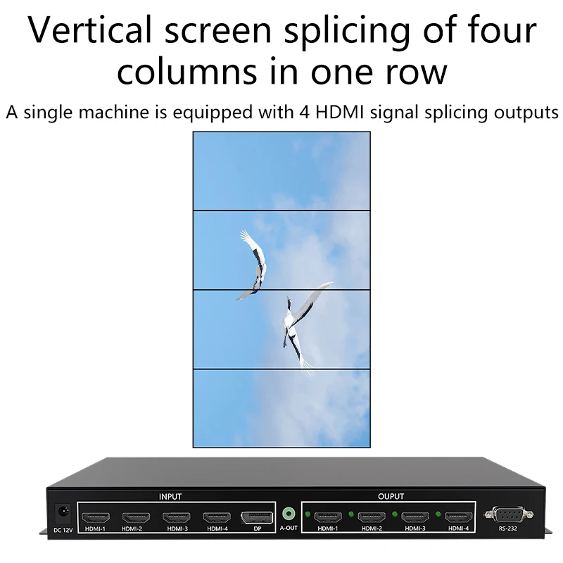 4 in 4 out Seamless Splicing Matrix Processor Switcher 4K60Hz HDMI Switcher Matrix 4x1 Horizontal mode