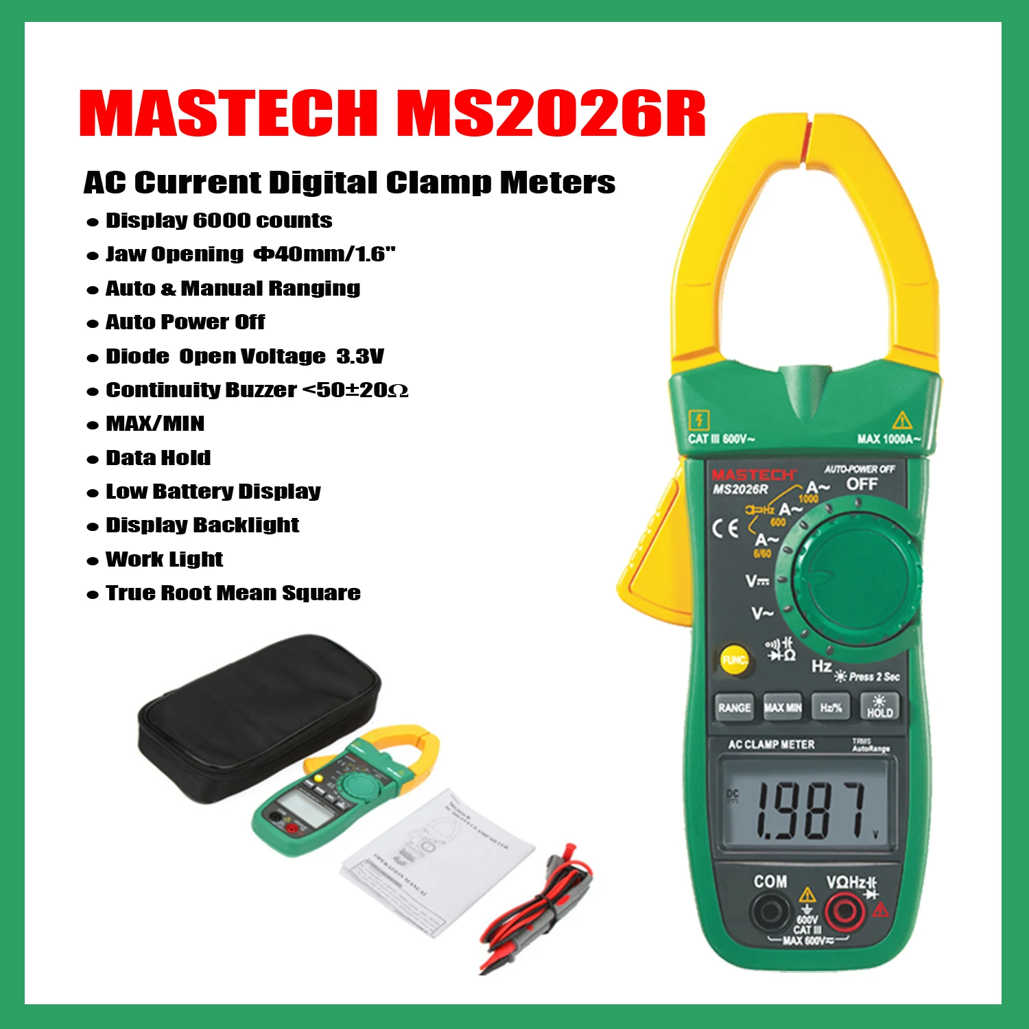 Imagem -04 - Mastech-medidor de Braçadeira Digital ca Dcvoltage Ms2115a Ms2115b Ms2023a Ms2023b Ms2008a Ms2008b Ms2026 Ms2026r Ms2010a Ms209c