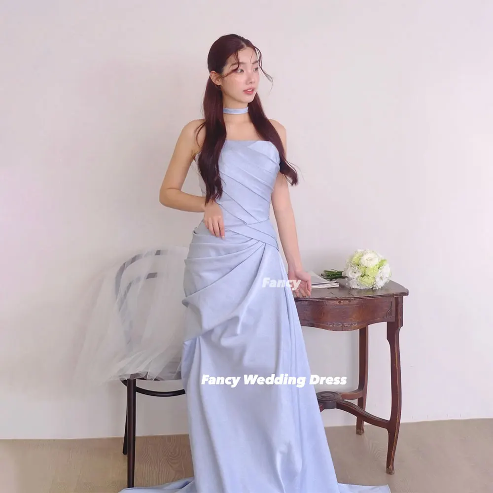 

Fancy Fairy Strapless Purple Wedding Dress Korea Photoshoot Mermaid Evening Dresses Back Corset 웨딩드레스 Customized