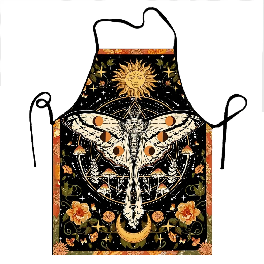 1pc Oxford Tuch Schürze Bohemian Orange Motte Floral Retro Schürze Cartoon Stil Taille Schürze 50X75cm68X95cm