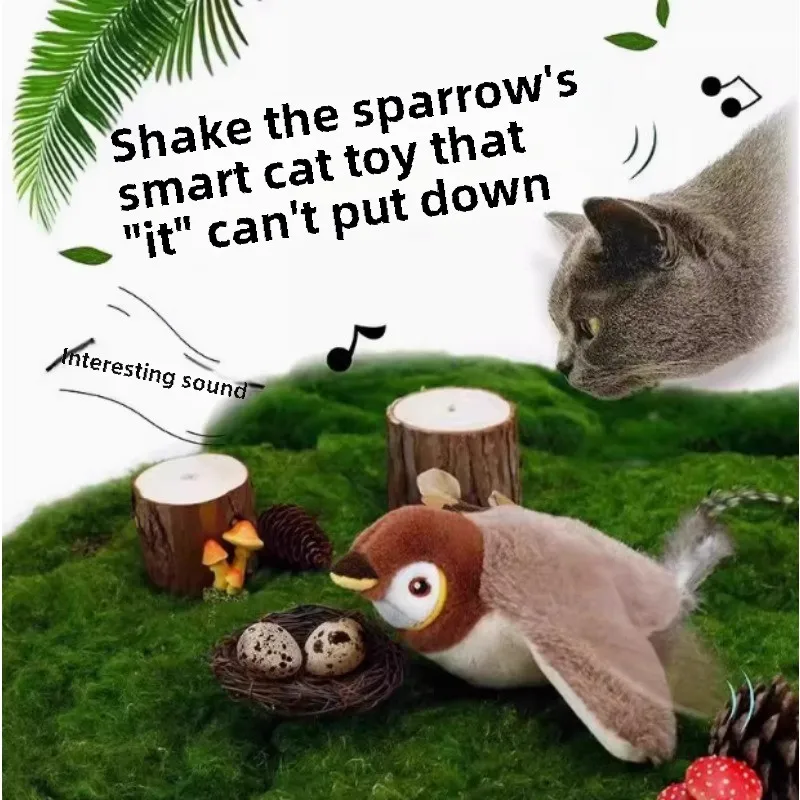 Interactive Catnip-Infused Plush Toy with Electronic Chirping and Flapping Mechanism , Touch-Activated Squeaking Function