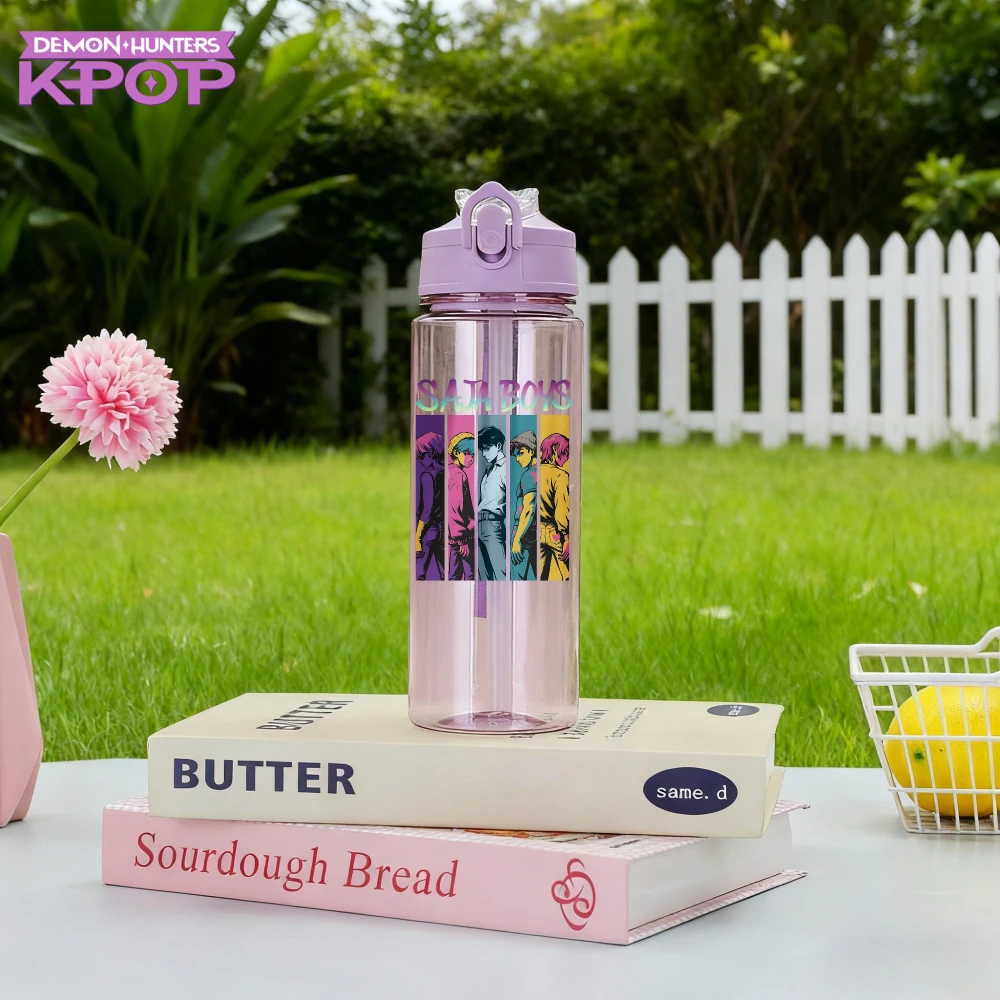 ل KPop شيطان الصيادين 800 مللي الأطفال الكرتون كوب بلاستك أنيمي HUNTR/X شفافة القش زجاجة ماء الهدايا الطرفية