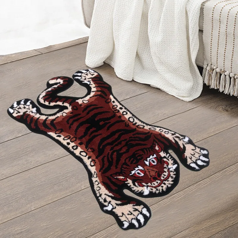 

3D Tiger Shape Rug Soft Tufted Carpet for Living Room Bedroom Decor Animal Floor Mat Shaggy Fluffy Area Rug Absorbent Bath Mat