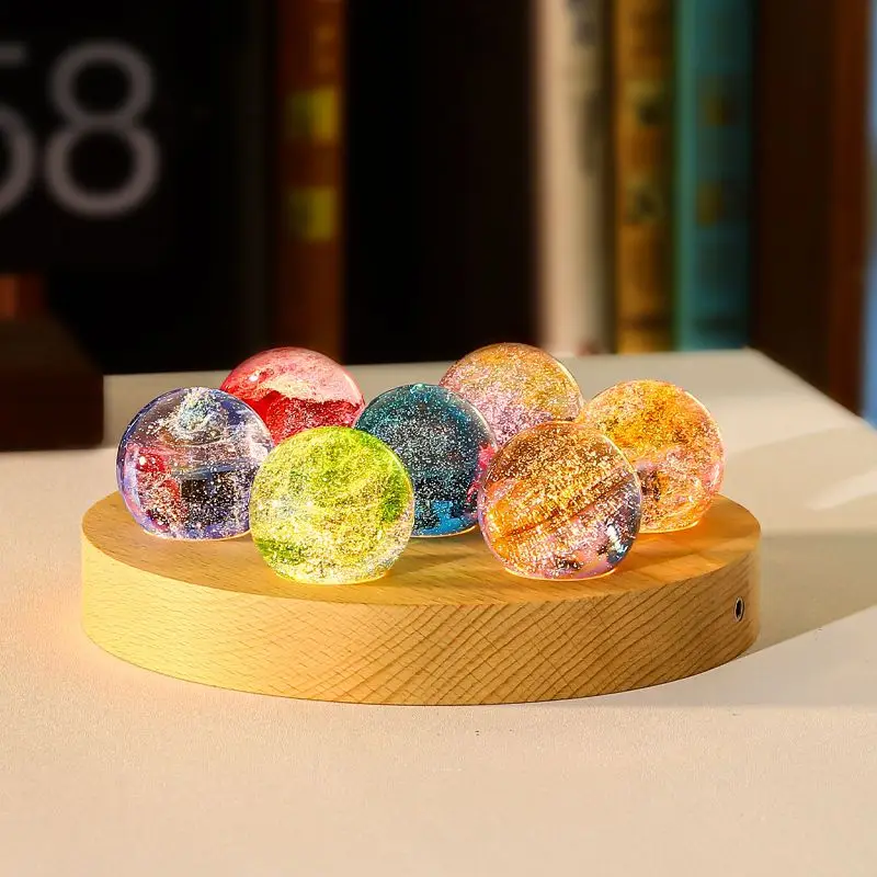 40mm Light Luxury Colorful Glass Ball Luminous Planet Home Decor Crystal Handicraft Cosmic Model Gift Fantasy Colorful Glass