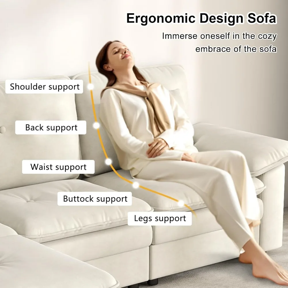 أريكة مقطعية على شكل حرف U مكونة من 6 مقاعد مع رغوة ذاكرة عالية الكثافة لمقعد مريح في غرفة المعيشة، وحدات كبيرة الحجم مقاس 117 بوصة #4