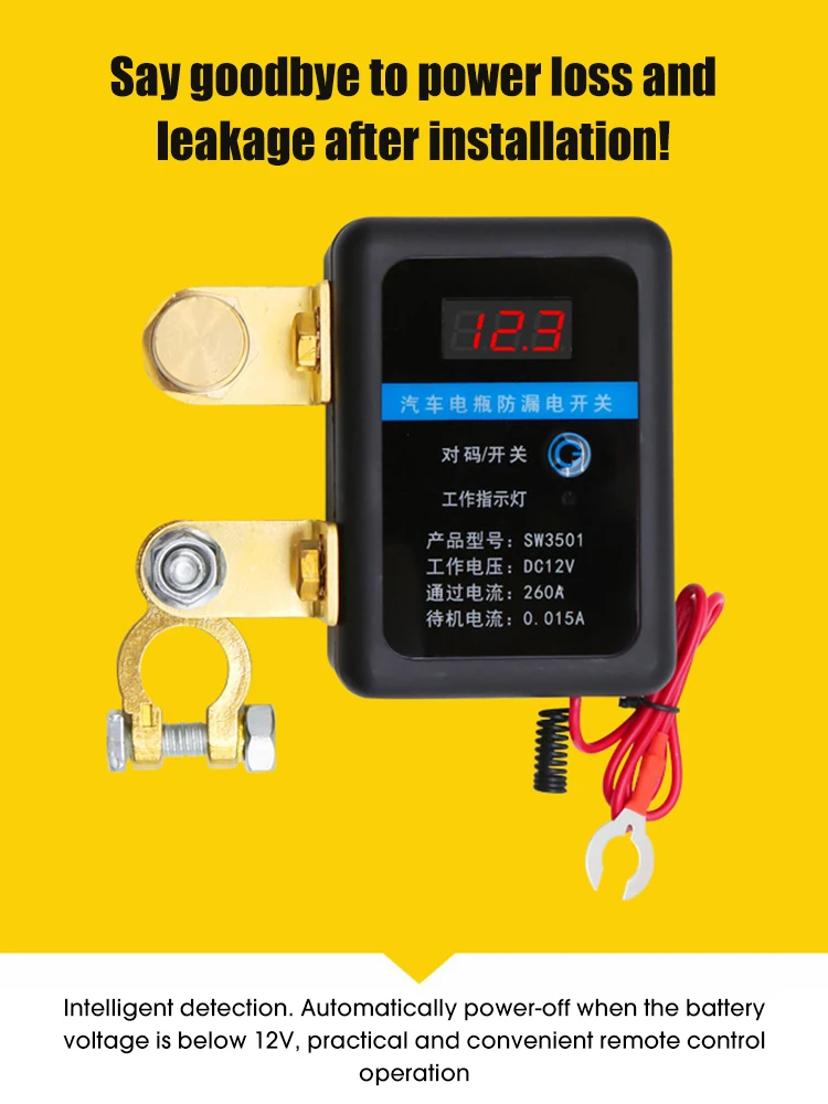 Zdalny odłącznik akumulatora DC 12V 260A Automatyczne wyłączanie zasilania Zapobieganie odpływowi akumulatora z pilotem do samochodu ciężarowego SUV