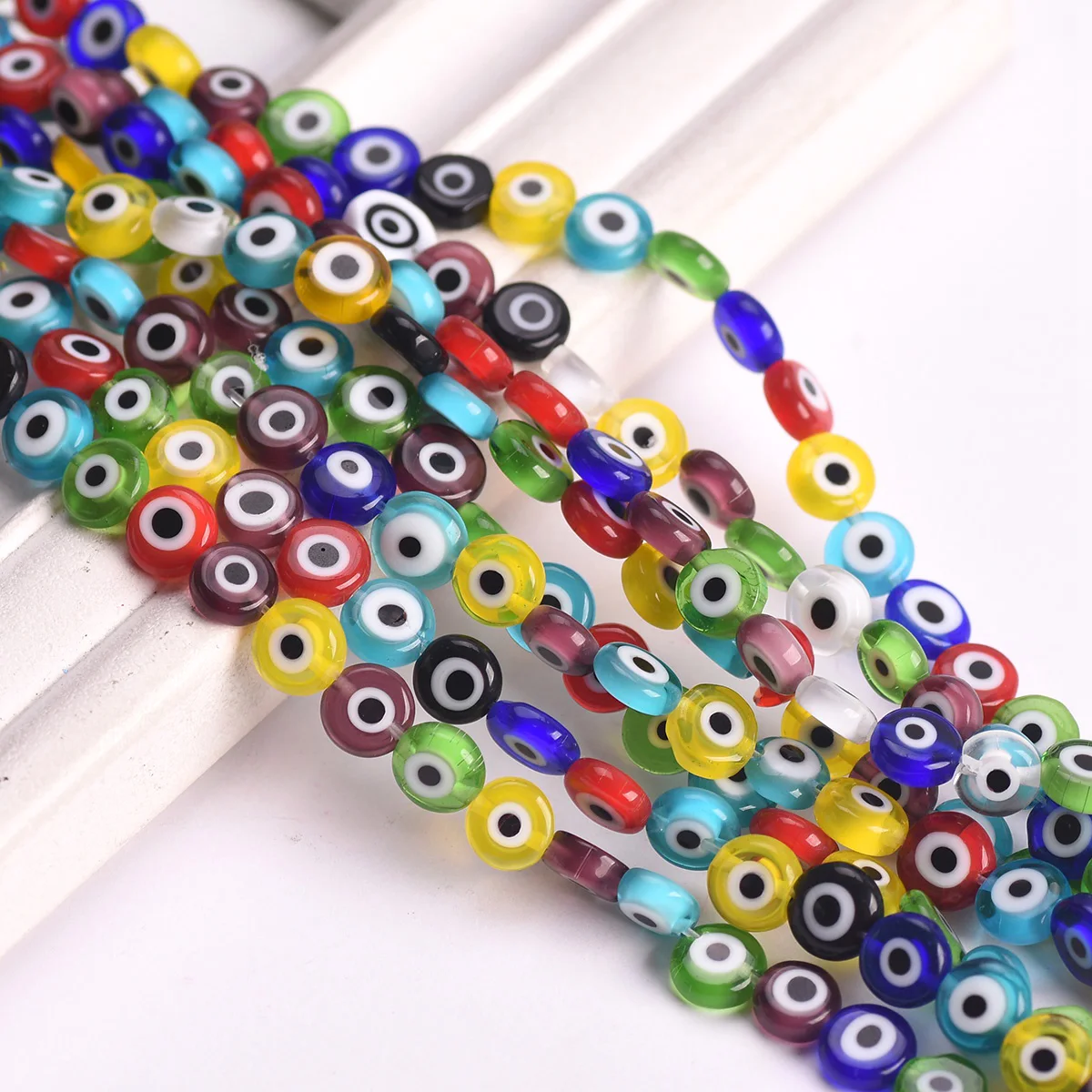 Flat Round 6mm 8mm 10mm Evil Eye Patterns Millefiori Lampwork Glass Loose Beads Lot For Jewelry Making DIY Crafts Findings