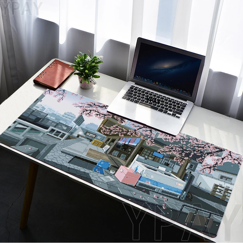 Pixel Mouse Pad Japan Street Large Gamer Mousepad Keyboard Mat Office Mouse Mats Rubber Slipamt Deskpad XXL Table Mat