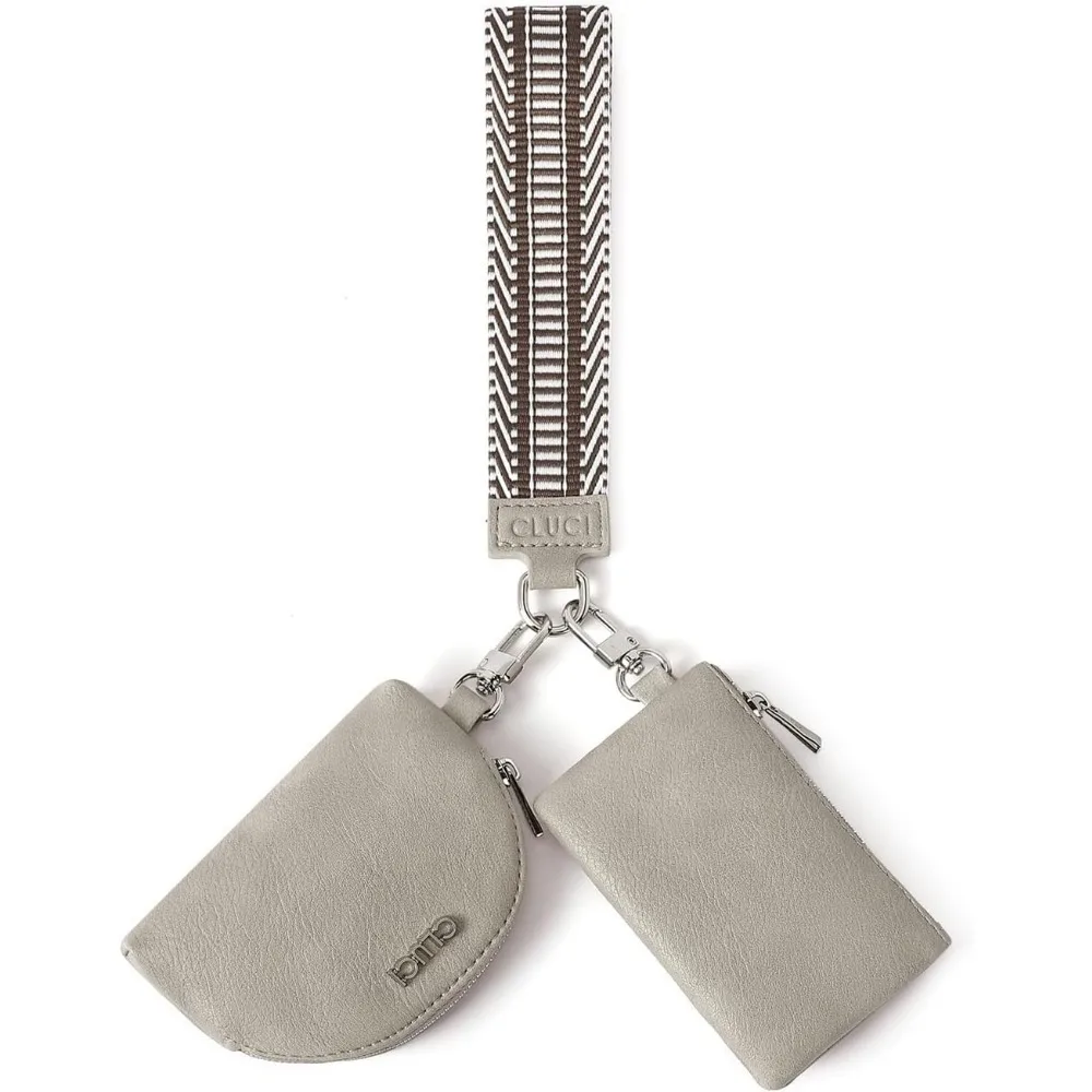 

Keychain Wallet for Women Leather Coin Purse Detachable Dual Pouch Wristlet Wallet Zipper Pocket
