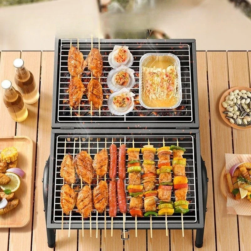 

Barbecue grill, household frying and grilling dual-purpose portable camping smokeless barbecue stand, meat grill