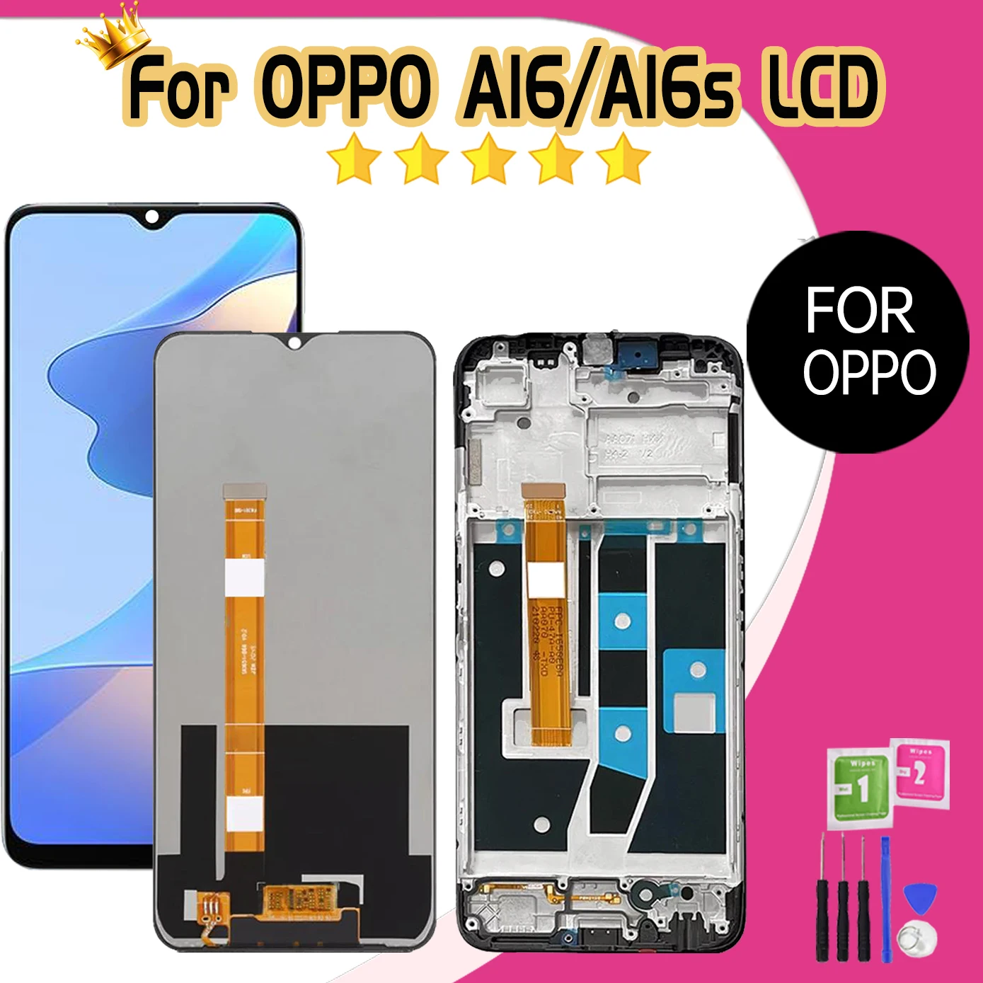 6.52'' Display For OPPO A16 2021 CPH2269 LCD Display Touch Screen With Frame For OPPO A16s CPH2271 Screen Digitizer Assembly